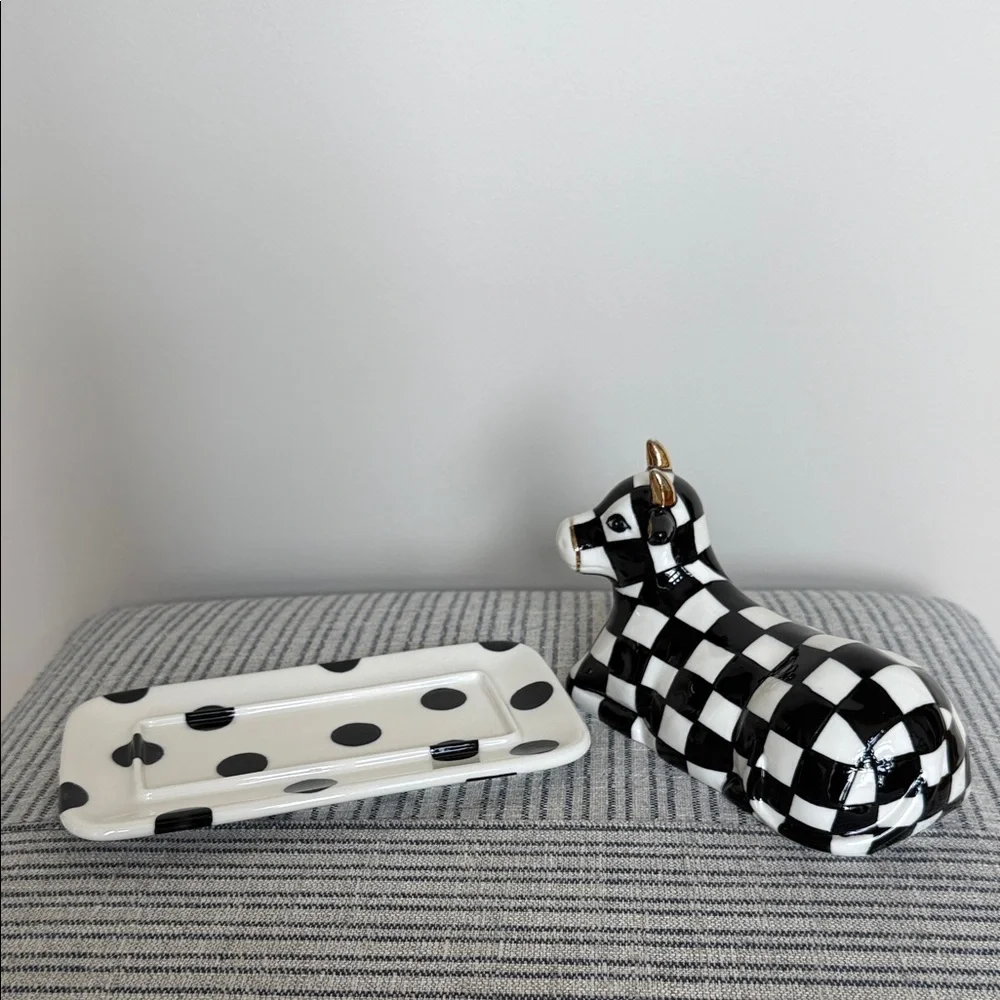 MacKenzie-Childs Courtly Check Cow Creamery Covered Butter Dish